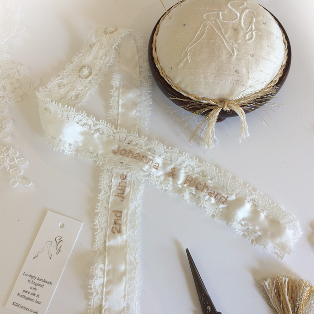 Olivia, Flat Nottingham Lace Wedding Garter - Silk Garters