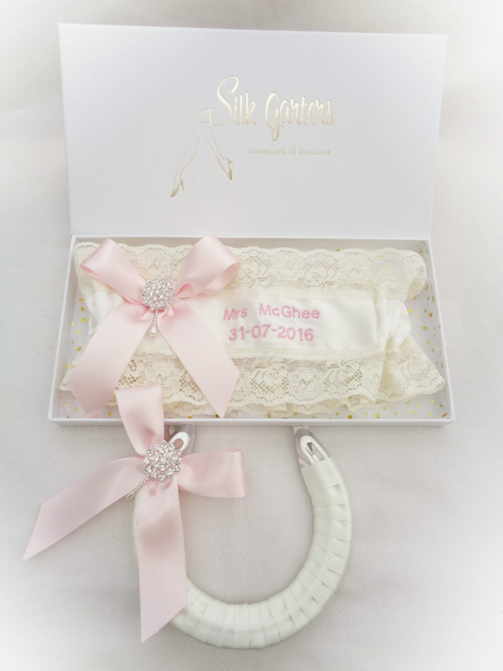 Personalised wedding garter sew Featured in Tiara magazine custom colours garter