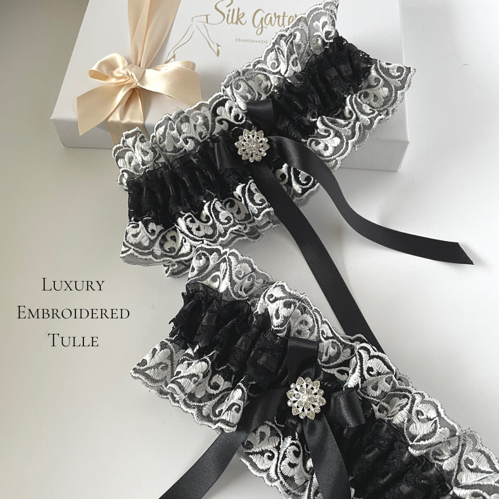 Enchanted Princess Black & White Garter Set - Silk Garters