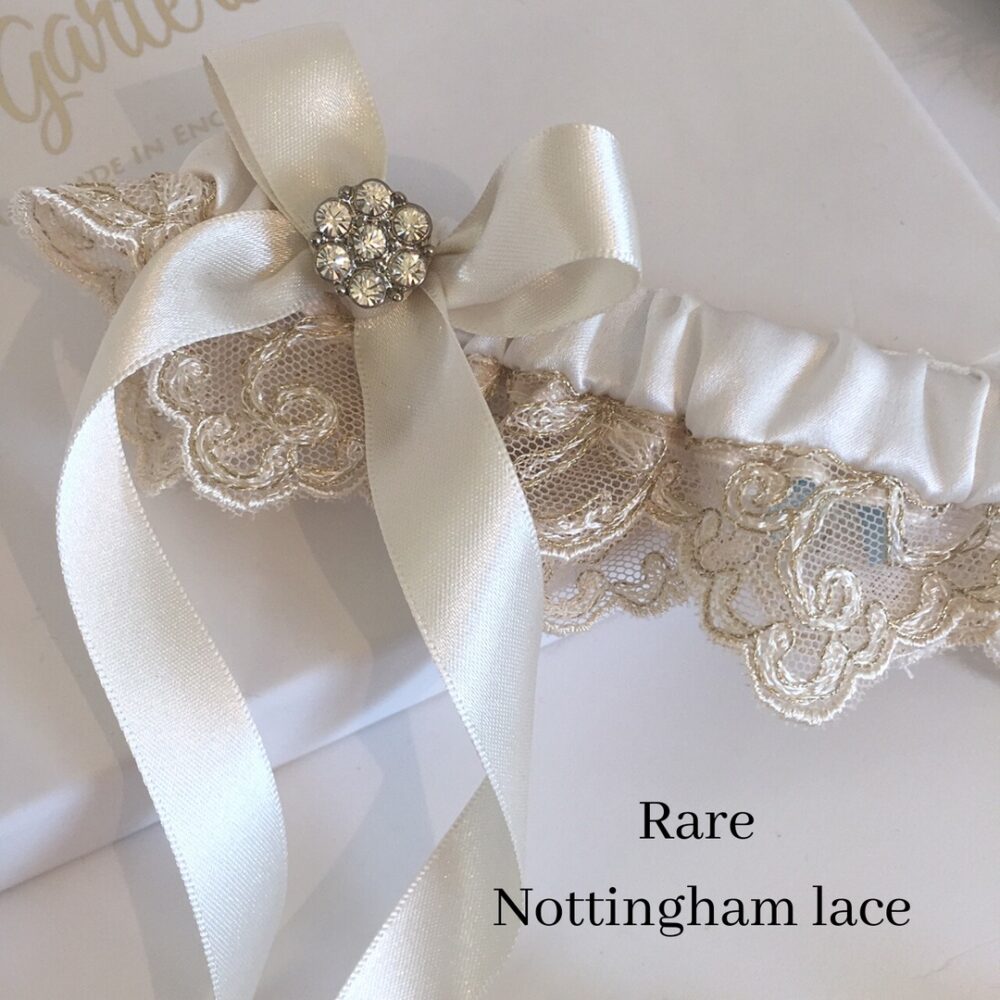 gold wedding garter rare nottingham lace