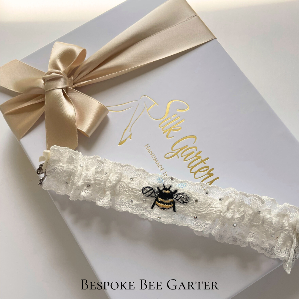 Hand embroidered bee garter